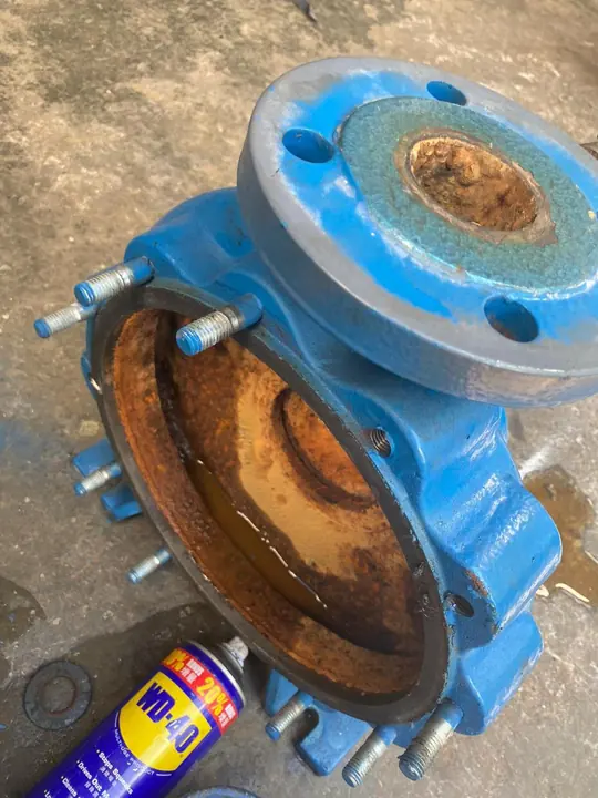 Corroded pump housing opened for maintenance